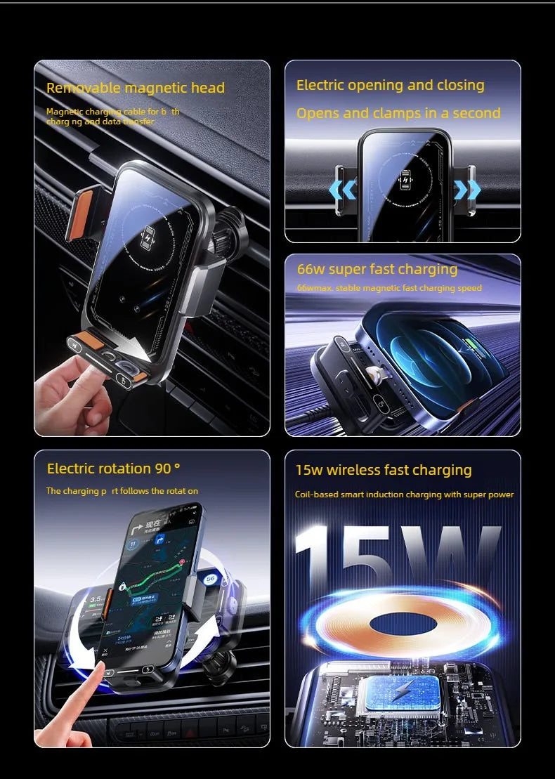 2026 New Upgraded 15W Qi FCC ROHS Car Phone Charger Holder Auto Induction One Key Release 360 Rotating for Dashboard Windshield