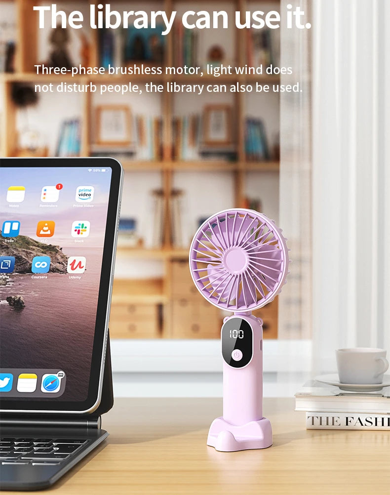 Portable Handheld Fan Mini USB Fan With 6 Speeds and Digital Display Foldable 3-in-1 Handheld Neck and Desktop Fan For Outdoor