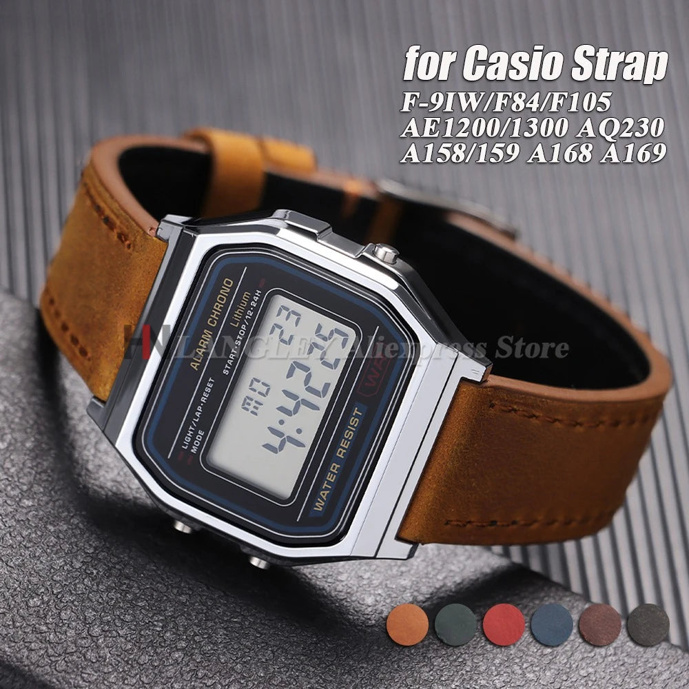Genuine Cowhide Watch Strap 18mm for Casio for F91W W-800H SGW400 F84 F105/108 A158/168 AE1200/1300 Men Sport Wristband Bracelet