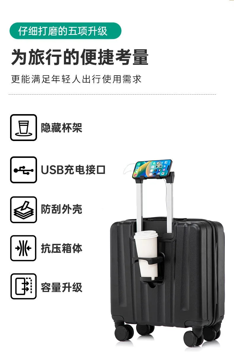 18 inches Suitcase Light Weight Suitcase Large Capacity Travel Case Spinner Wheels Suitcase Small Luggage Compartment