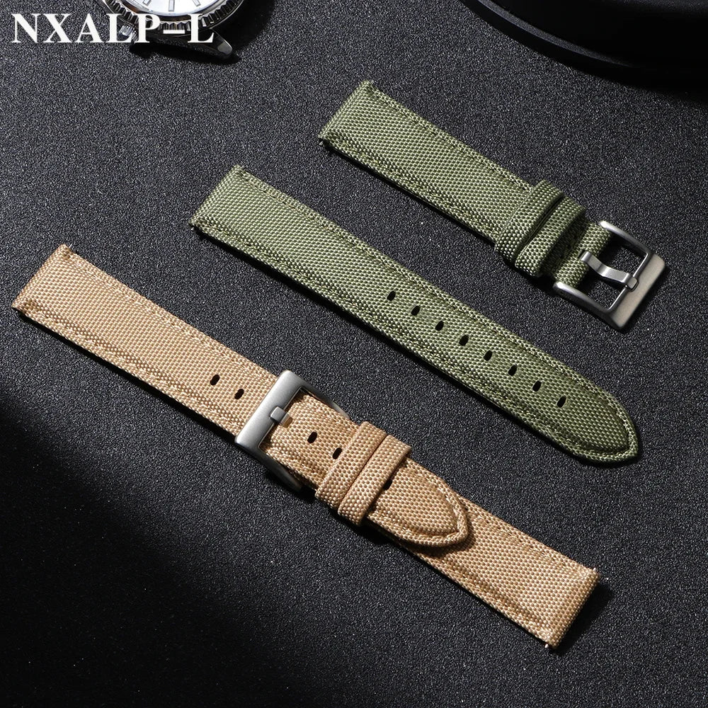Quality Sailcloth Leather Watch Strap 20mm 22mm for Seiko for Omega Fabric Nylon Watchband Qucik Release Wristband Accessories
