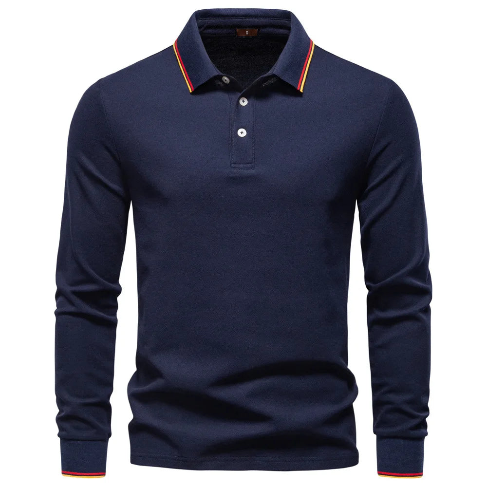 2025 Autumn New Men's Deer Embroidery Cotton Rich Blend Breathable Polo Shirts Long Sleeve Social Business Golf Polo Shirts Male