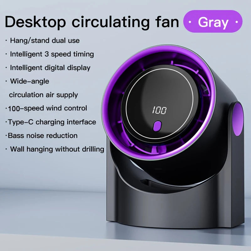 Portable Air Circulator Fan 1200mAh Desktop Rechargeable Fan 100-speed Wind Angle Adjustable for Home Outdoor Travel with Timing