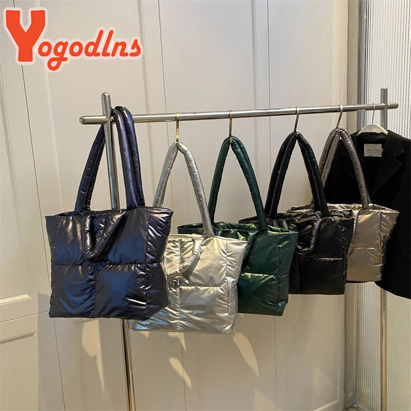 Yogodlns Large Capacity Underarm Bag Fashion Quilted Women Shoulder Bag Designer Space Padded Cotton Handbag Luxury Shopper Tote