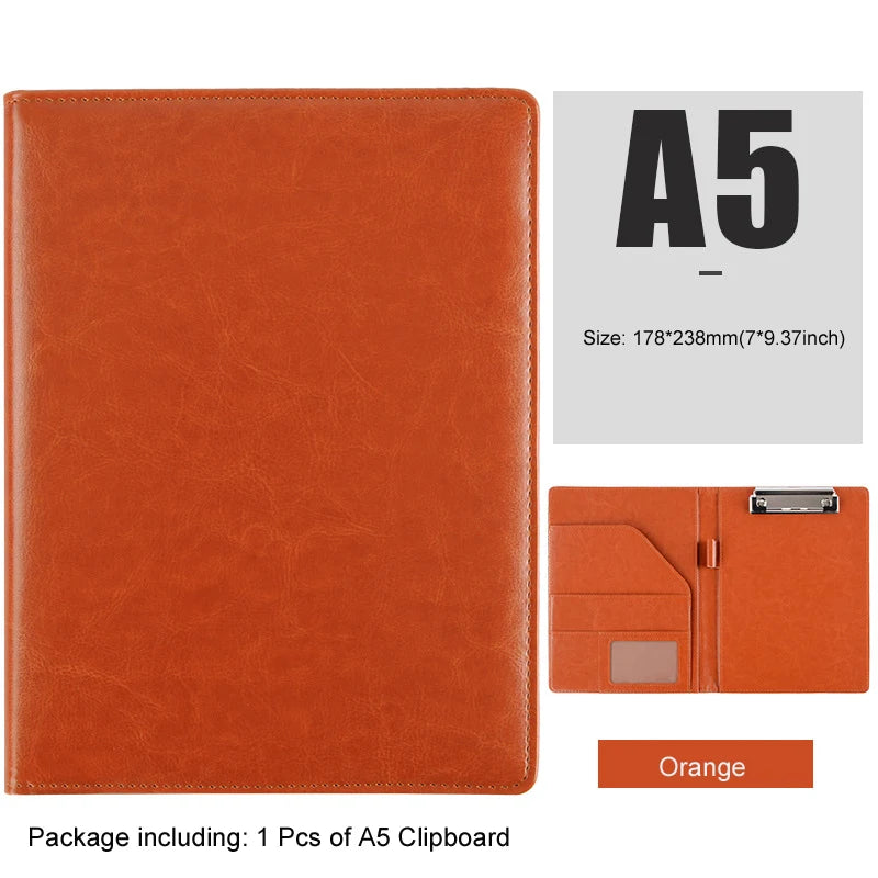 A5/B5 Leather Padfolio Executive Clipboard Document Holder Flip Design with Card Slots ID Window for Business Contract Signing
