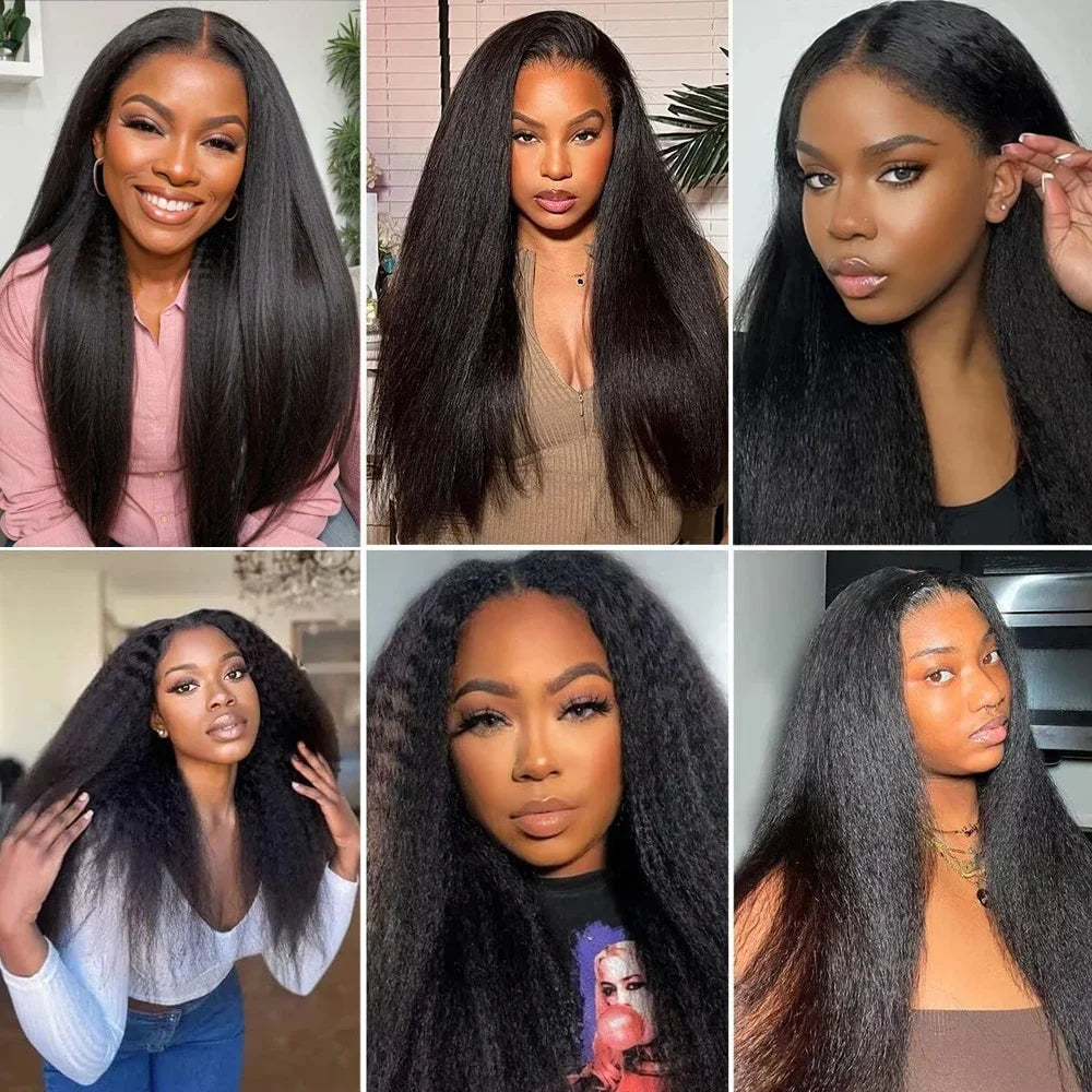 V Part Kinky Straight Wig Human Hair 220% Density 32 40 Inch V Shape Clip in Half Wigs No Leave Out No Sew In Wig Natural Color