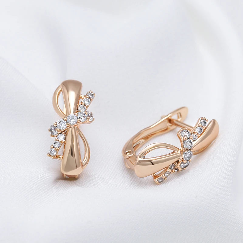 Kinel Hot 585 Rose Gold Color Earrings For Women Girl Fashion Bowknot Natural Zircon Accessories High Quality Daily Jewelry