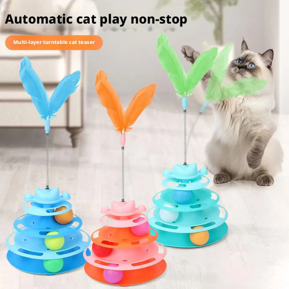 Three-layer Rotating Tower with Ball Pattern Feather Cat Toy Indoor Cat Interactive Fun&Christmas New Year Pet Toys