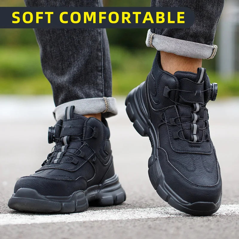 New Rotating Button Men Boots Anti-smash Anti Puncture Safety Shoes Men Work Boots Steel Toe Shoes Security Indestructible Shoes