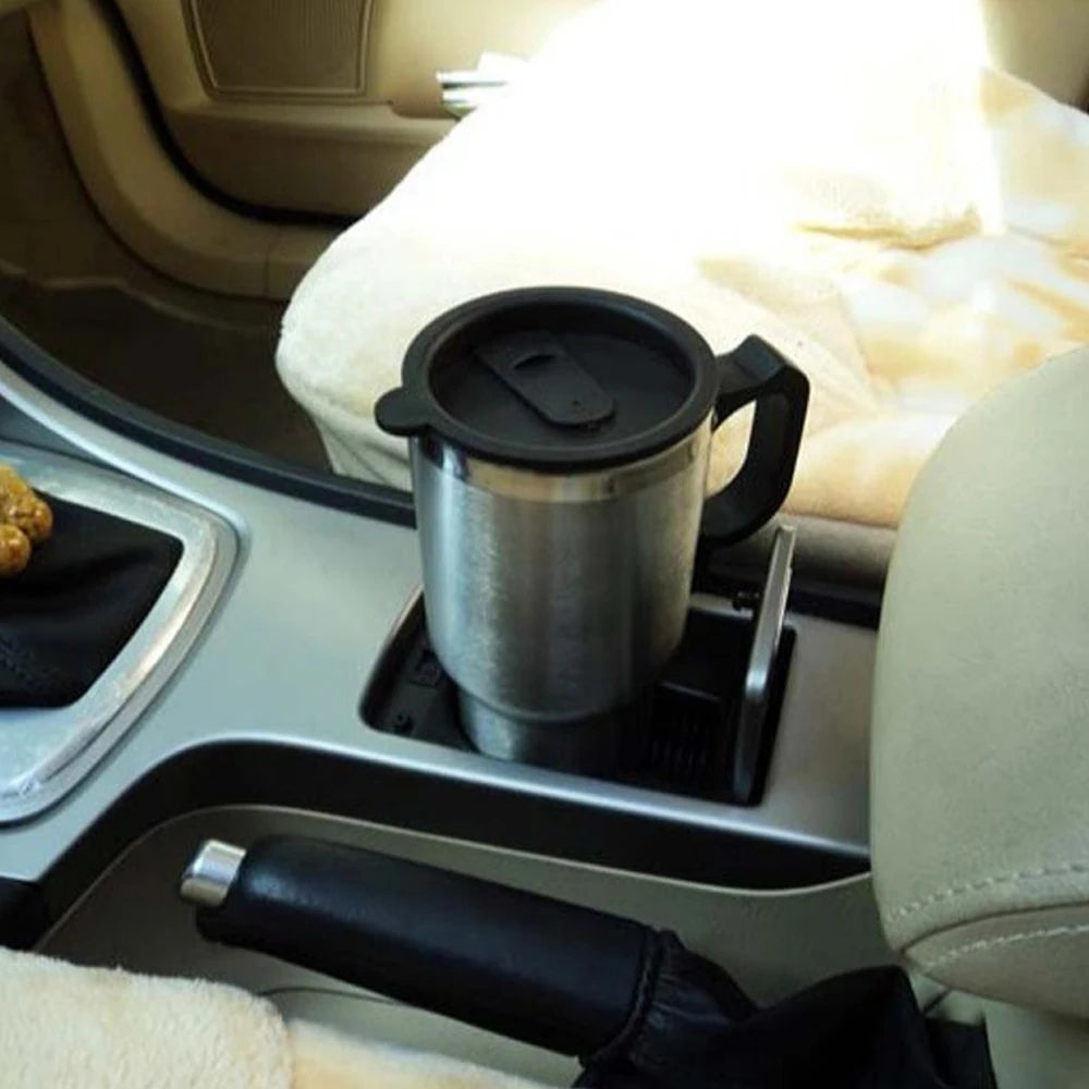 Car Electric Heating Cup Stainless Steel Camping Travel Kettle Vehicle Heating Cup Water Coffee Milk Thermal Mug 12V 450ml/300ml