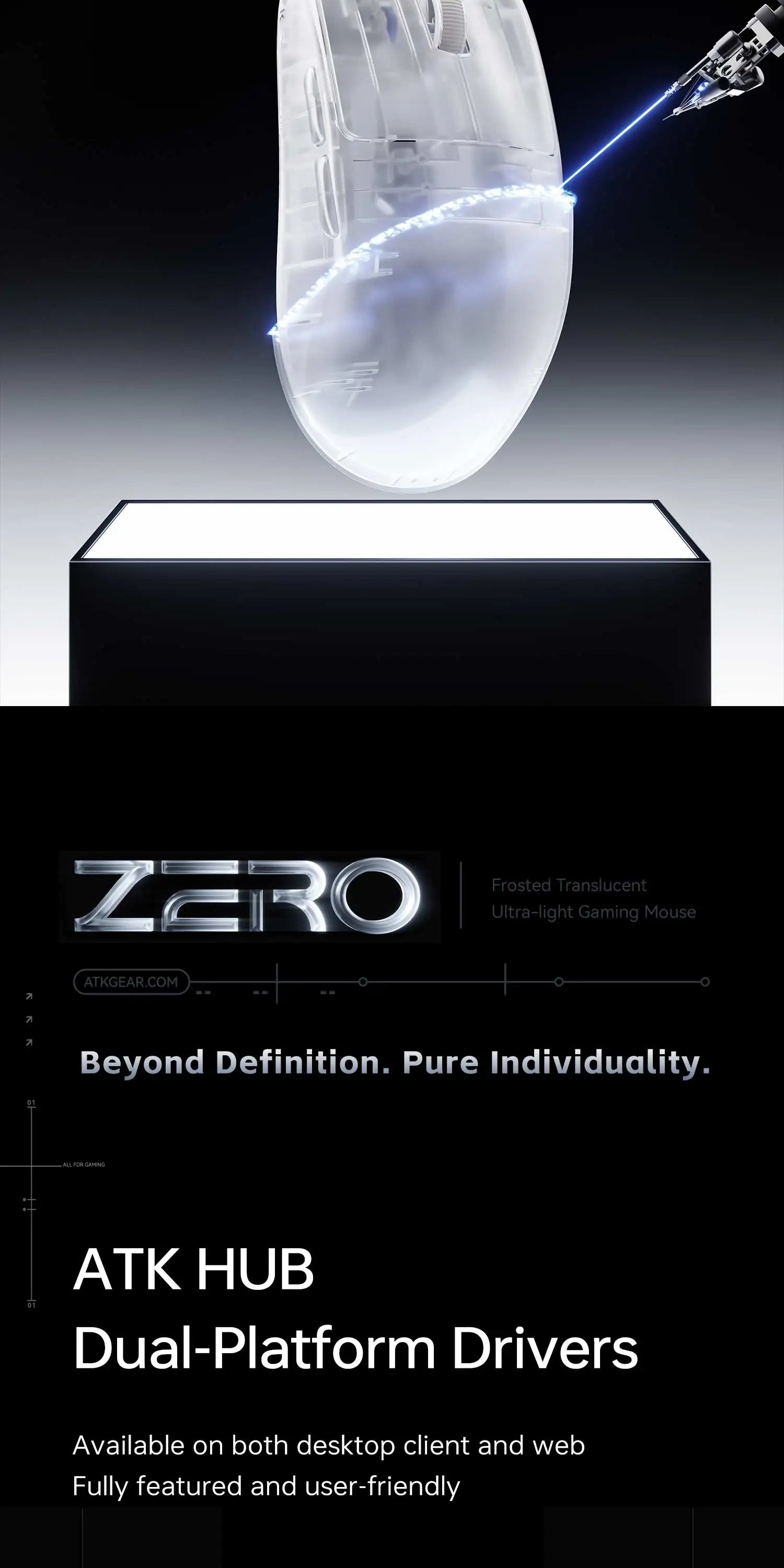 ATK Blazing Sky ZERO Ultralight Wireless Gaming Mouse Dual 8K PAW3950Ultra Transducer Wireless Mouse Ergonomic Mouse Foggy Mice