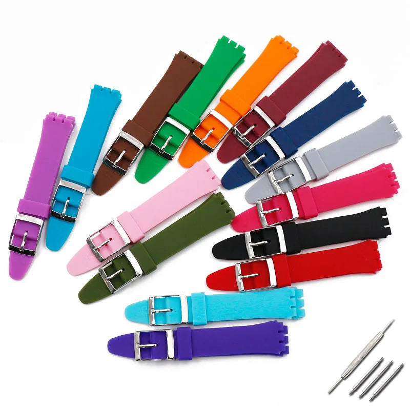 17mm 19mm silicone watch band compatible for Swatch Suob704 Suow701 Gw164 Gb274 sports rubber watch strap wristband bracelet