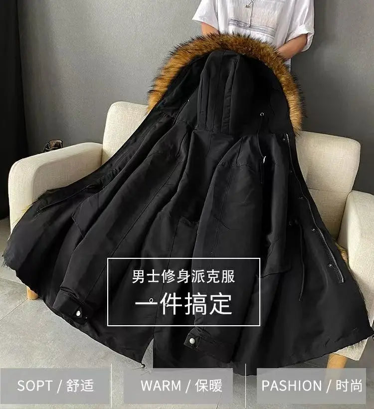 Winter Men Parka Warm Coat Men Wool Liner Jacket Long Hooded Jacket High Quality Raccoon Fur Collar