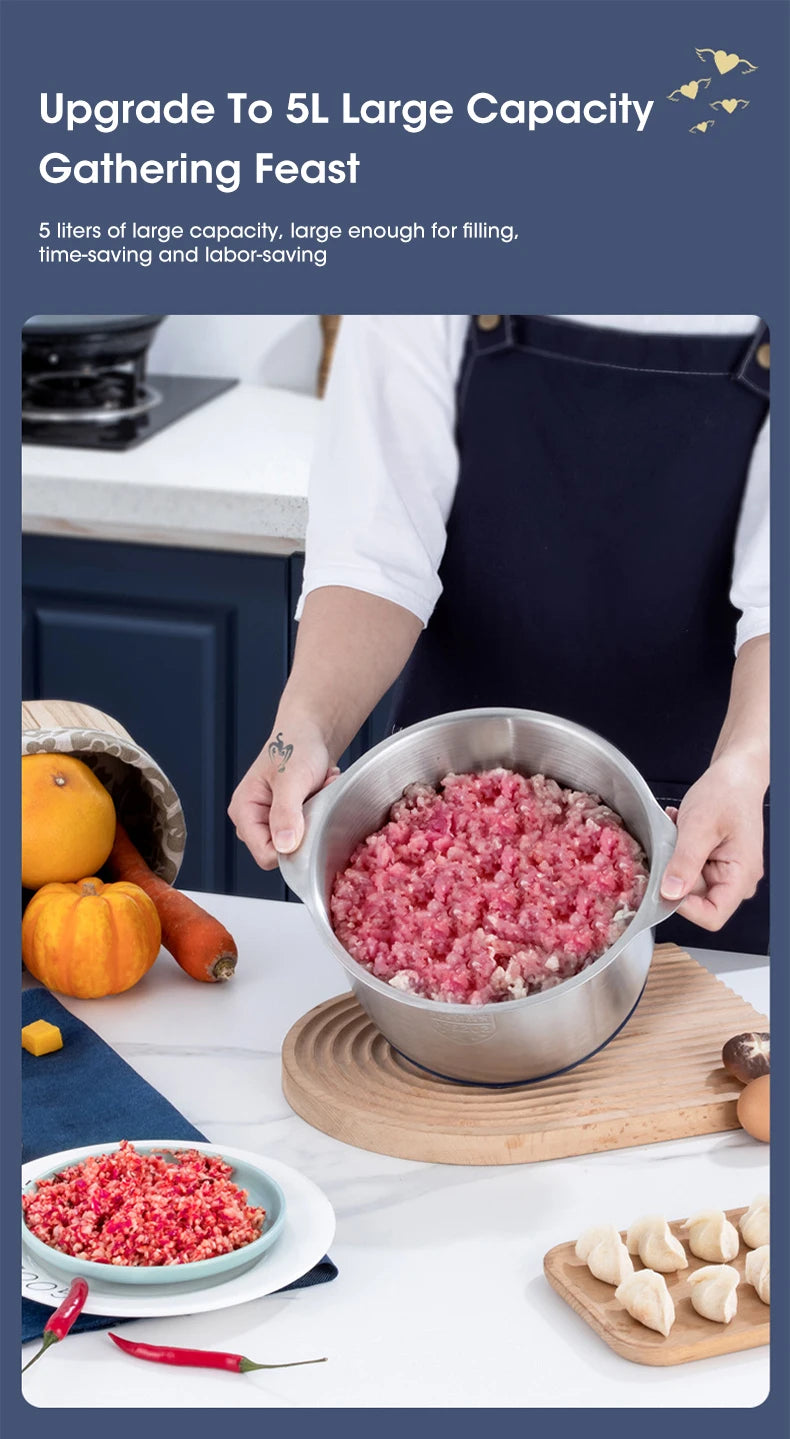 High-capacity electric food grinder for professional household cooking.