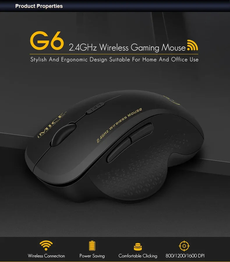 NexusClick 2.4G Wireless Silent Click Mouse,3 Adjustable DPI 6 Buttons Power Saving USB Plug Play Mice For Laptop Office Gaming
