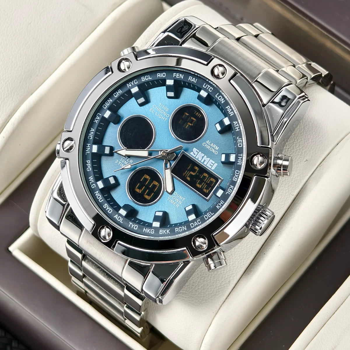 Luxury Sport Men's Quartz Watch Digital Wristwatch Waterproof Stainless Steel Male Watches Clock Relogio Masculino 1389