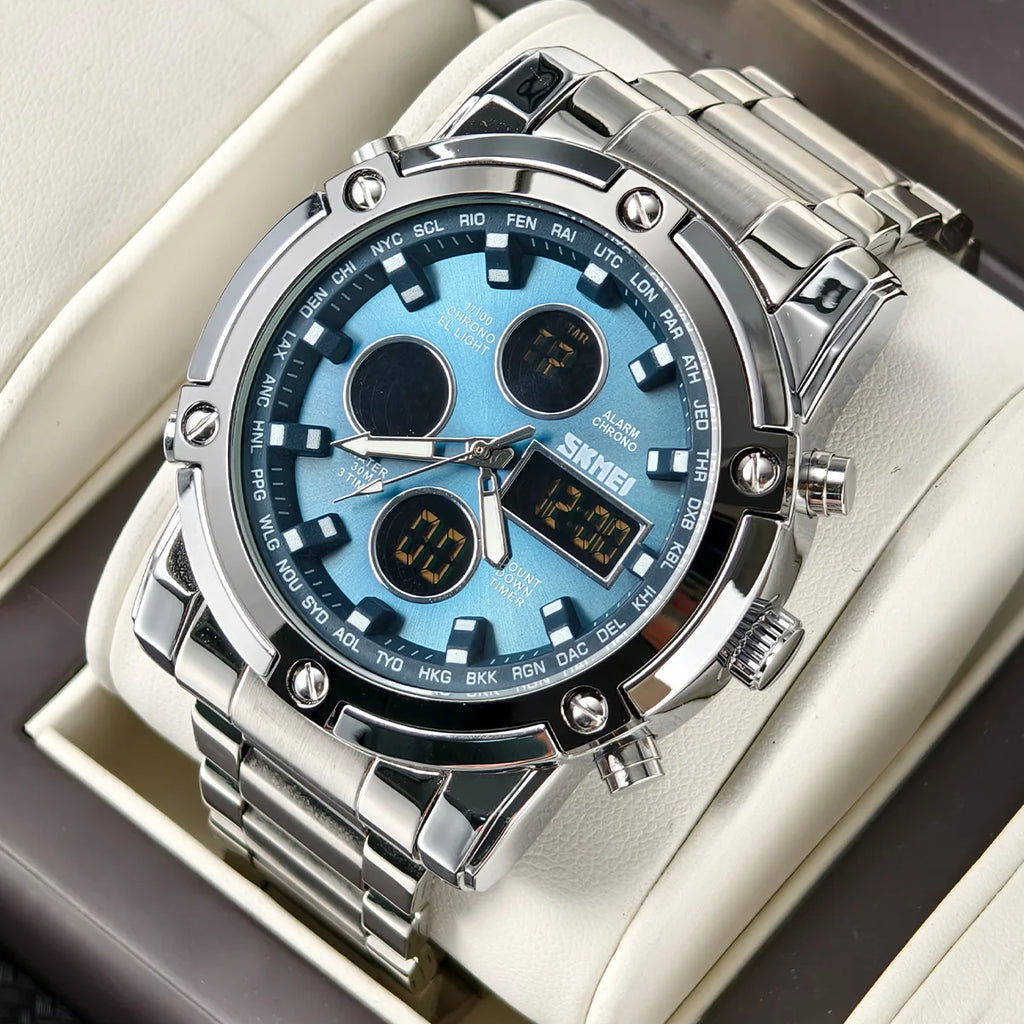 Luxury Sport Men's Quartz Watch Digital Wristwatch Waterproof Stainless Steel Male Watches Clock Relogio Masculino 1389