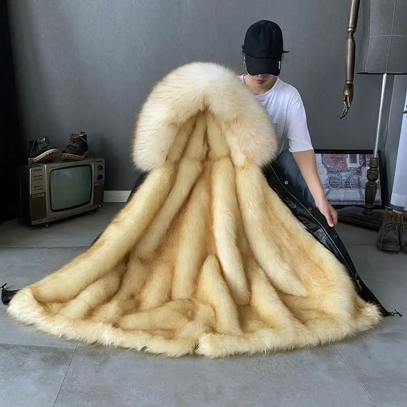Winter Men Parka Warm Coat Men Wool Liner Jacket Long Hooded Jacket High Quality Raccoon Fur Collar