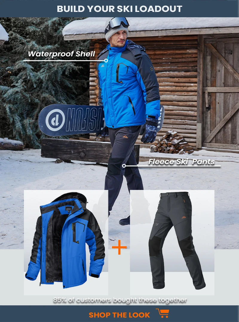 TACVASEN Men's Winter Ski Jackets Waterproof Fleece Coats Insulated Thermal Snowboard Jacket Parka Raincoat with Hood Man Parka
