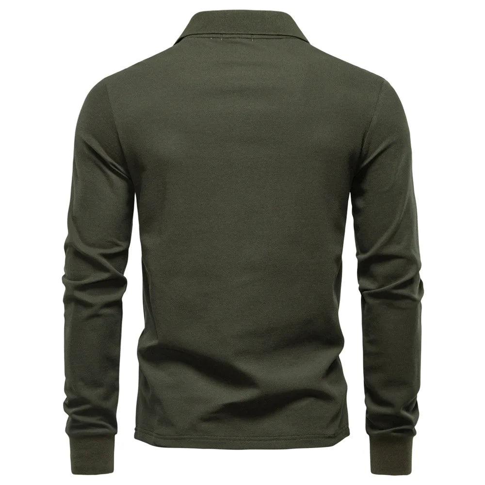 2025 Autumn New Men's Deer Embroidery Cotton Rich Blend Breathable Polo Shirts Long Sleeve Social Business Golf Polo Shirts Male