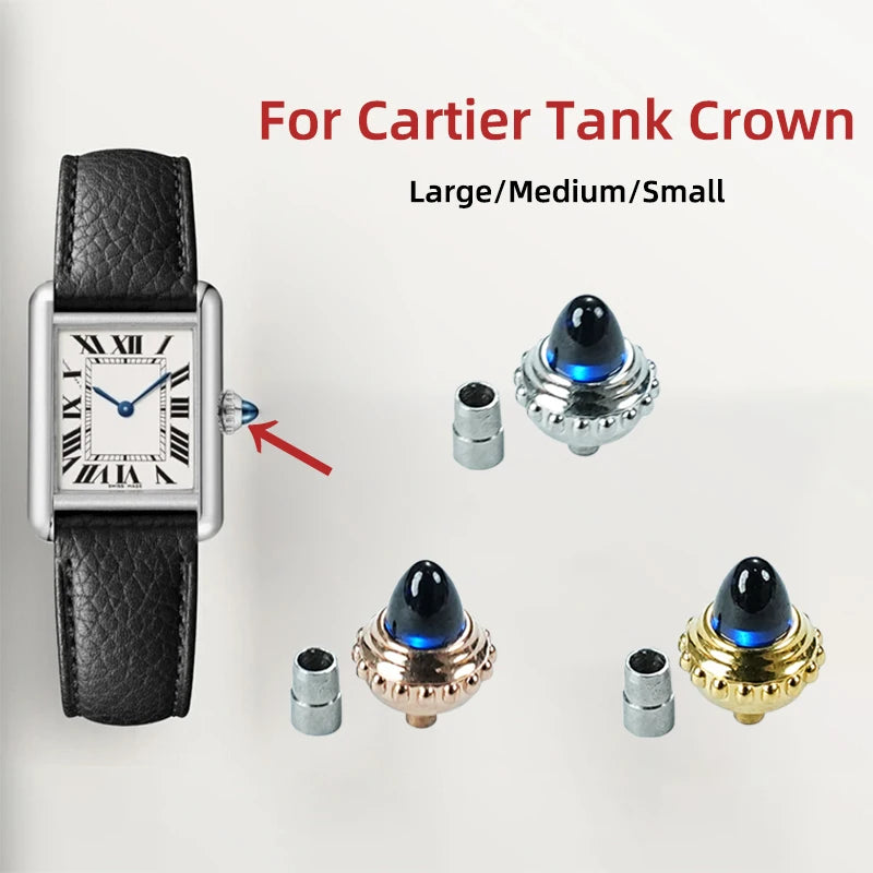 Watch Accessories for Cartier Tank Series Crown Spinel Sapphire Men's/Women's Blue Time Adjustment Button Replacement Accessorie