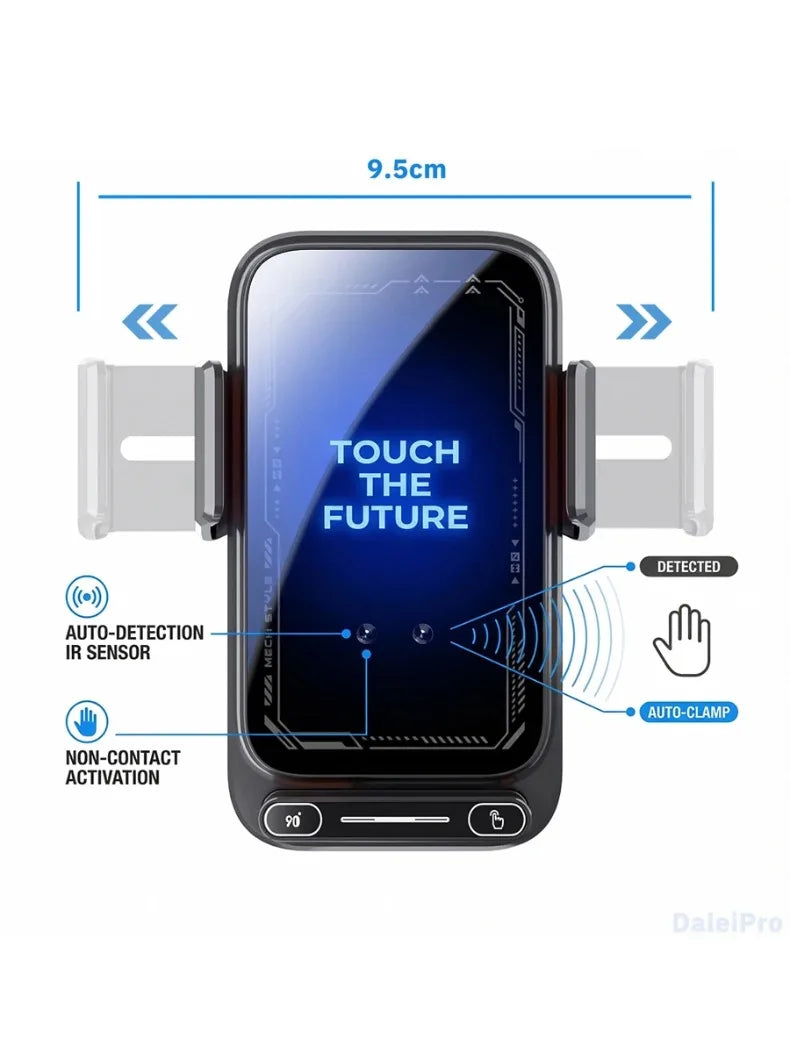 2026 New Upgraded 15W Qi FCC ROHS Car Phone Charger Holder Auto Induction One Key Release 360 Rotating for Dashboard Windshield