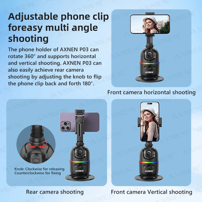 Premium AI-powered desktop vlog kit with 360° rotation support."