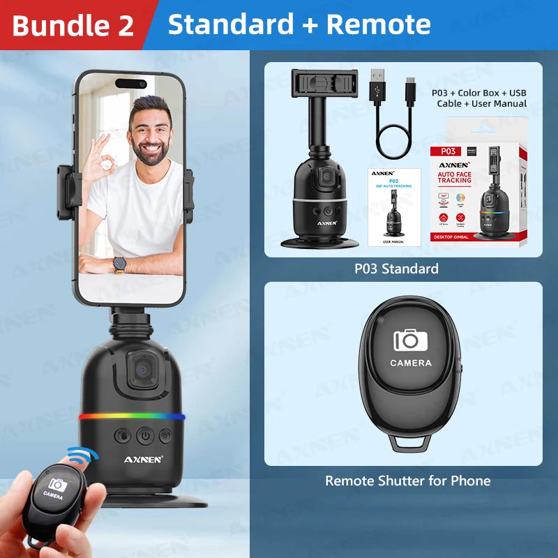 Premium AI-powered desktop vlog kit with 360° rotation support."