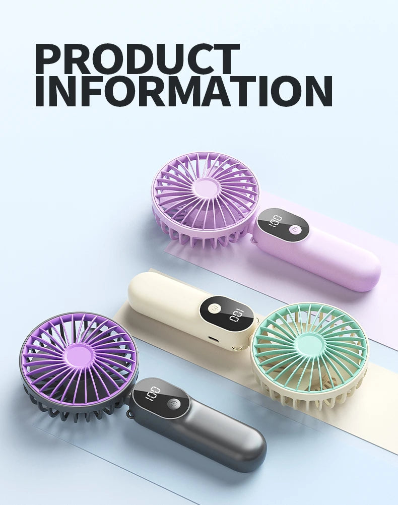 Portable Handheld Fan Mini USB Fan With 6 Speeds and Digital Display Foldable 3-in-1 Handheld Neck and Desktop Fan For Outdoor