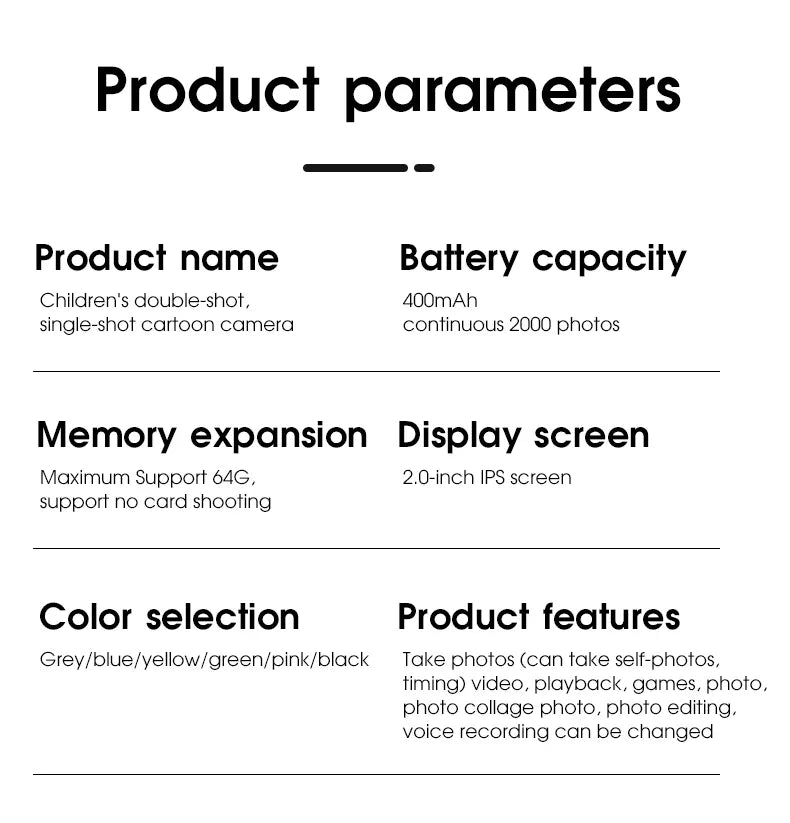 Kids Camera Digital Dual Camera HD 1080P Video Camera Toys Mini Cam Color Display Children Birthday Gift Kids Toys Rabbit Kids