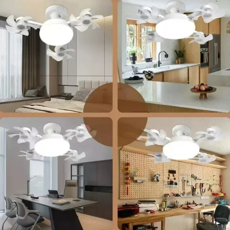 Remote Control Dimmable LED Fan Light E27 Ceiling Fan with Light 3Color Eye Protection Strobe Free Bedroom Kitchen Garage Office