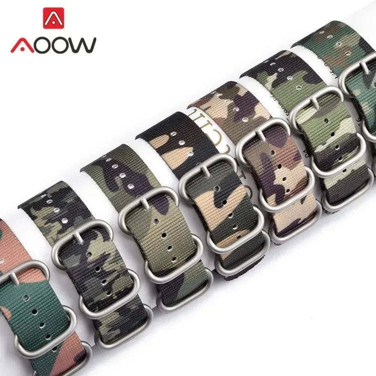 Durable Nylon Strap 20mm 22mm Stainless Steel Ring Buckle Camo Military Men Replacement Bracelet Watch Band Accessories