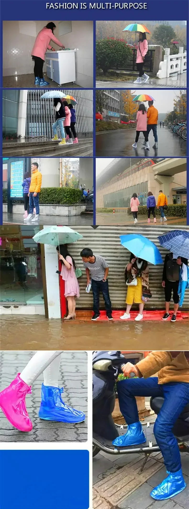 1 Pair Waterproof Shoe Cover Silicone Sport Rain Boot Cover with Layer Non-slip Material Wear-resistant Thick Shoes Cover Unisex