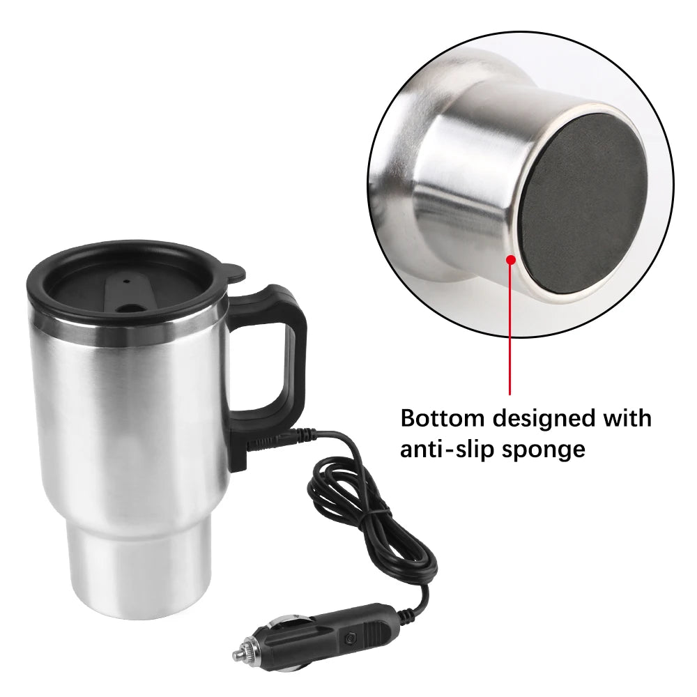 Car Electric Heating Cup Stainless Steel Camping Travel Kettle Vehicle Heating Cup Water Coffee Milk Thermal Mug 12V 450ml/300ml