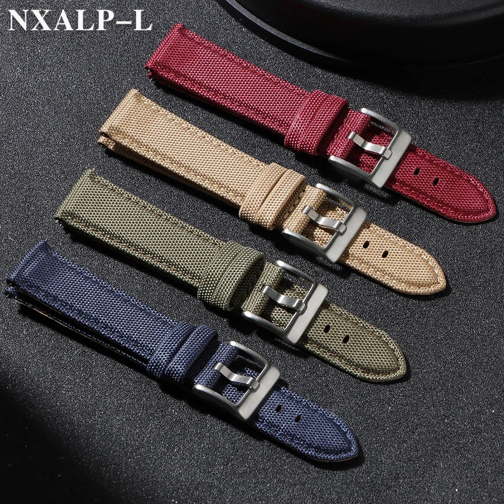 Quality Sailcloth Leather Watch Strap 20mm 22mm for Seiko for Omega Fabric Nylon Watchband Qucik Release Wristband Accessories