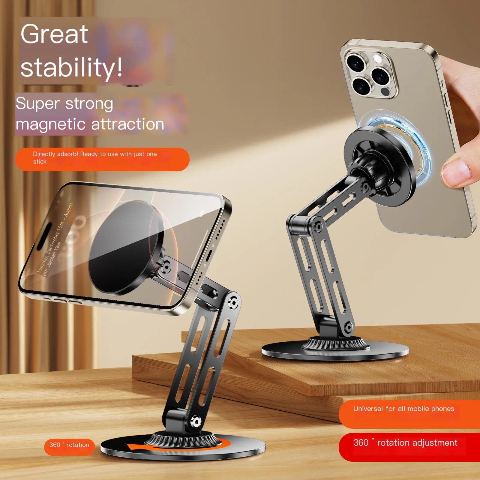 magnetic 360° Metal Desk Mobile Phone Holder Stand For iPhone iPad Adjustable Desktop Tablet Holder