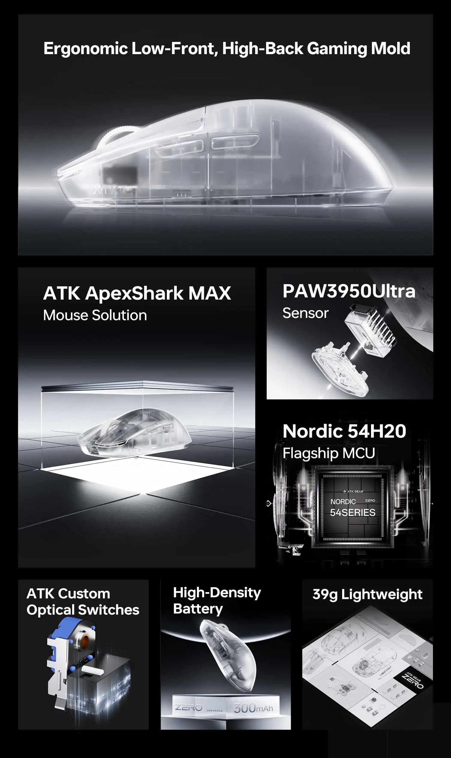 ATK Blazing Sky ZERO Ultralight Wireless Gaming Mouse Dual 8K PAW3950Ultra Transducer Wireless Mouse Ergonomic Mouse Foggy Mice