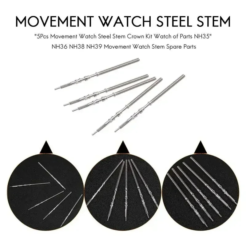 10Pcs /5Pcs  Movement Watch Steel Stem Crown Kit Watch Of Parts for NH35 NH36 NH38 NH39 Movement Watch Stem Spare Parts