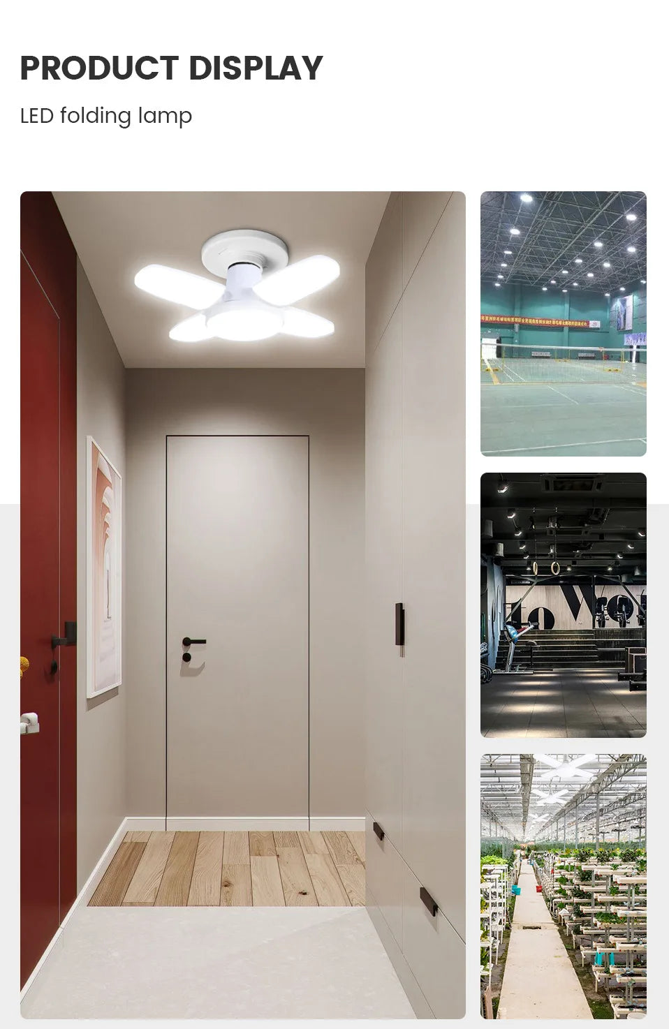 E27 Fan Shape Foldable 40LEDs Bulb AC220V/110V Deformation for Home Ceiling Lights Warehouse and Garage White Light 6500K Bulb