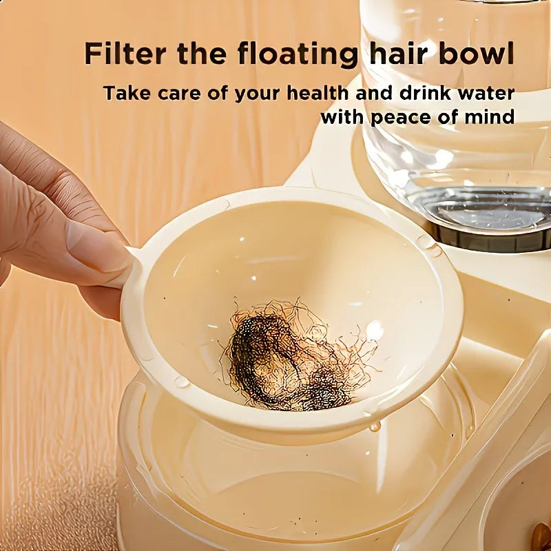 Pet drinking and feeding unit separates dry and wet food made of durable plastic with transparent design without battery for cat