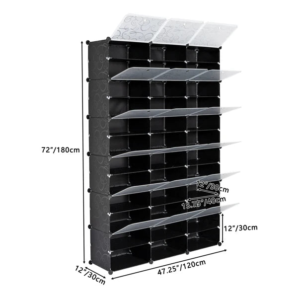 12-Tier Portable 72 Pair Shoe Rack Organizer 36 Grids Tower Shelf Storage Cabinet Stand Expandable for Heels, Boots, Slippers