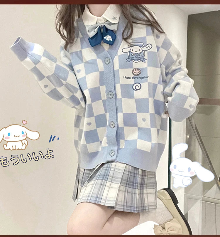 Anime Sanrioed Pompompurin Girls Cardigan Sweater Kawaii Kuromi Cinnamoroll Spring Autumn Knit Coat Loose Sweet Embroidery Tops