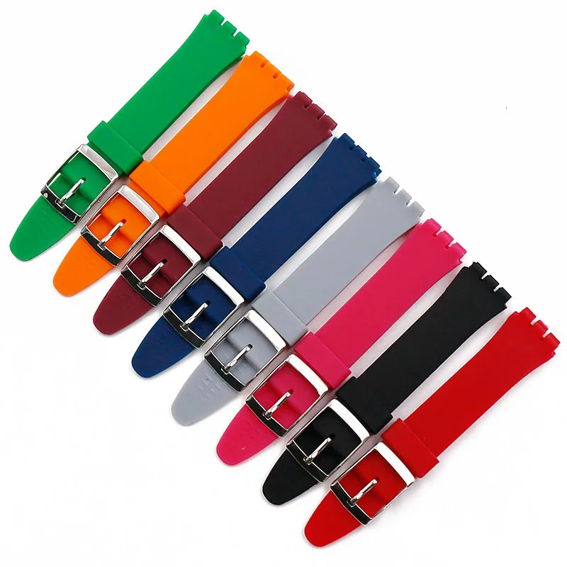 17mm 19mm silicone watch band compatible for Swatch Suob704 Suow701 Gw164 Gb274 sports rubber watch strap wristband bracelet