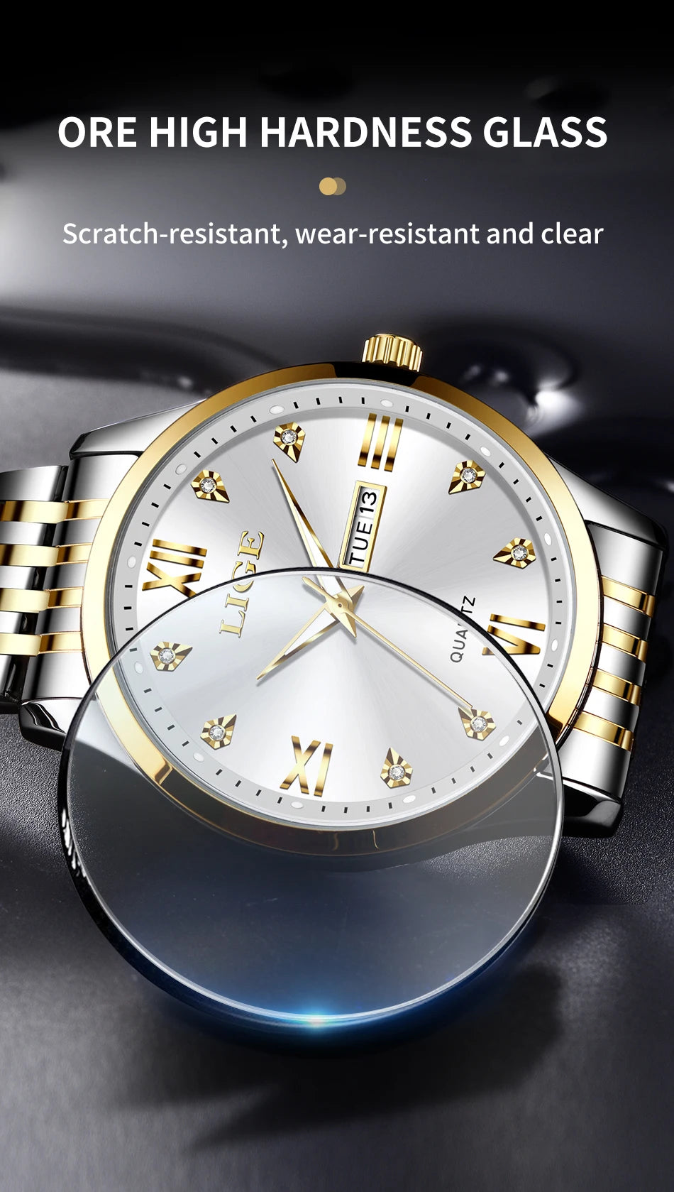 LIGE Fashion Retro Diamond Dial Casual Watches Round Stainless Steel Waterproof Luminous Clock Quartz Wristwatch for Women Gift