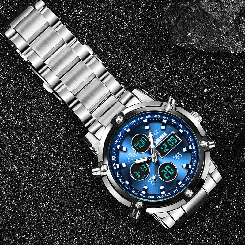 Luxury Sport Men's Quartz Watch Digital Wristwatch Waterproof Stainless Steel Male Watches Clock Relogio Masculino 1389