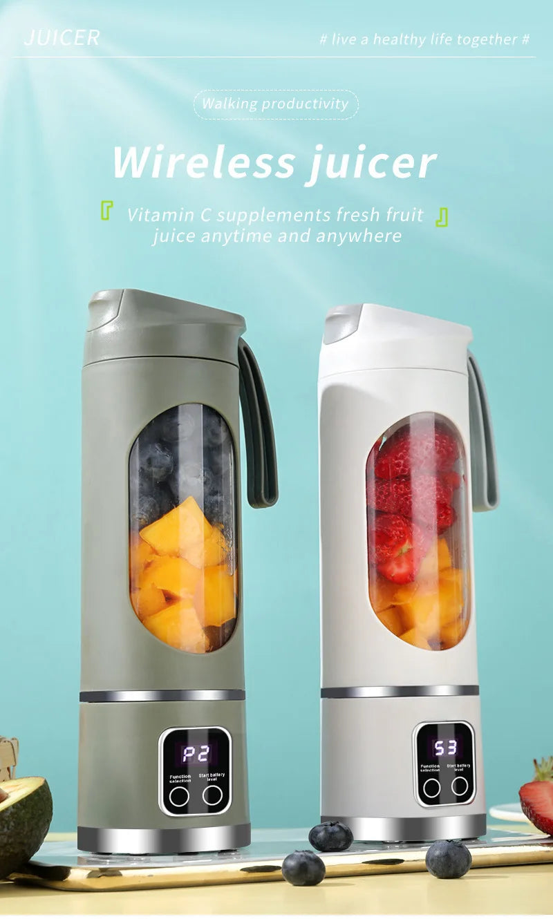 Outdoor portable juicer cup, rechargeable mini juicer, portable juicer, fruit and vegetable juicer with LED display