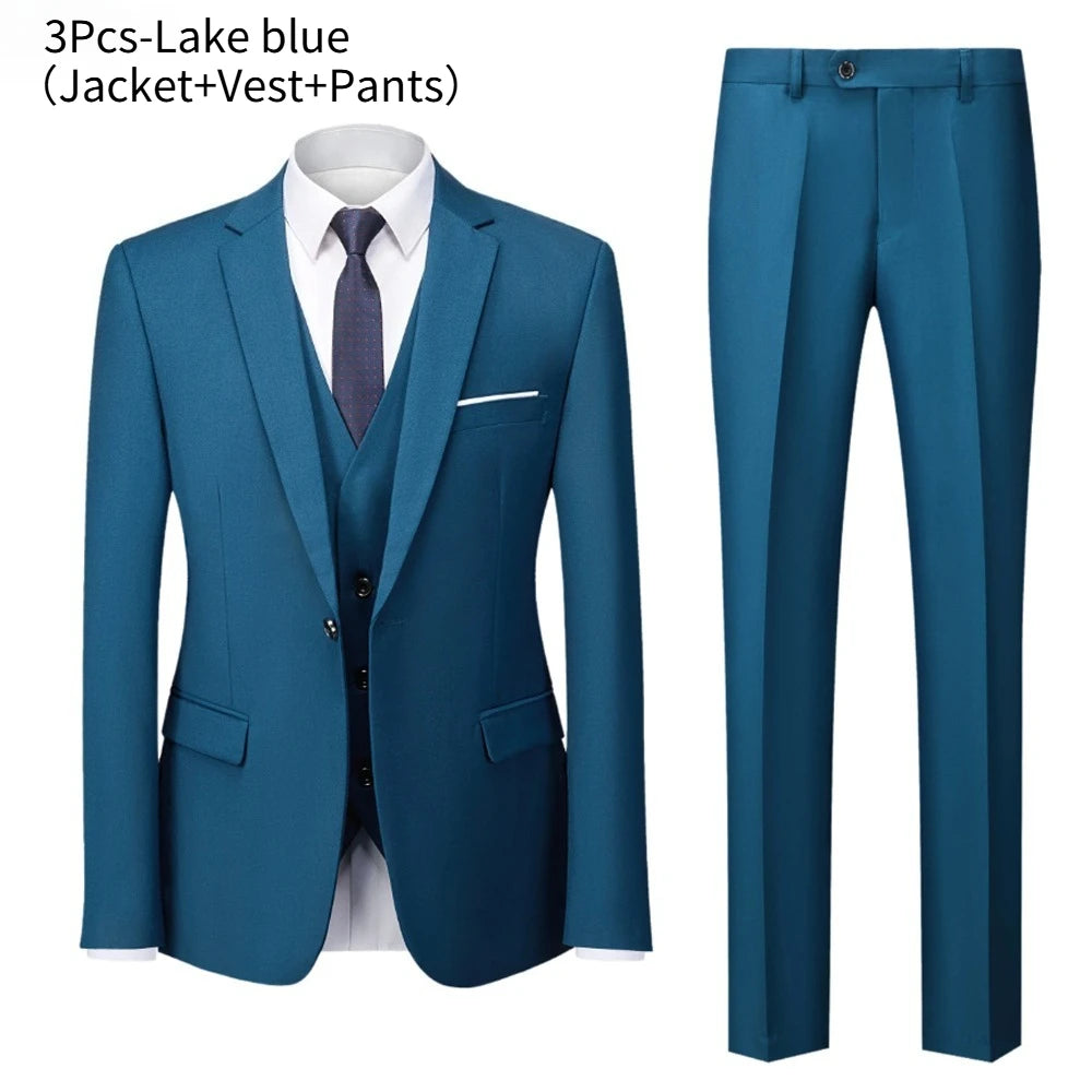 Suits For Men 3 Pieces Set Elegant Wedding  Fashion Classic Full Jackets Vest Pants Blazers Outfit 2025 Formal Costume