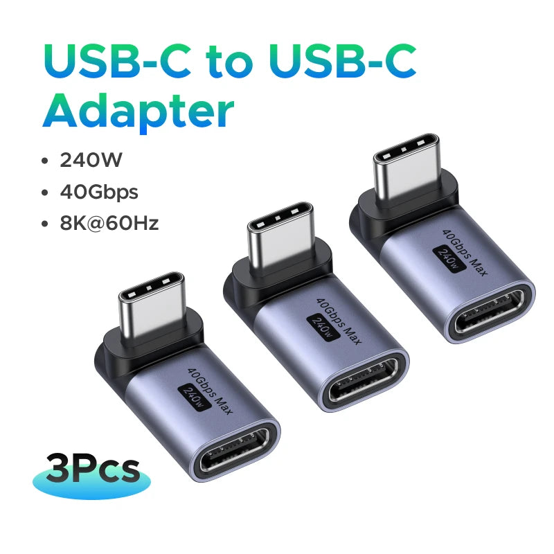 UGREEN USB-C Fmale to USB-C Male Adapter 2PCS Right Angle Support 240W Fast Charging & 40Gbps For Macbook Ipad Phone