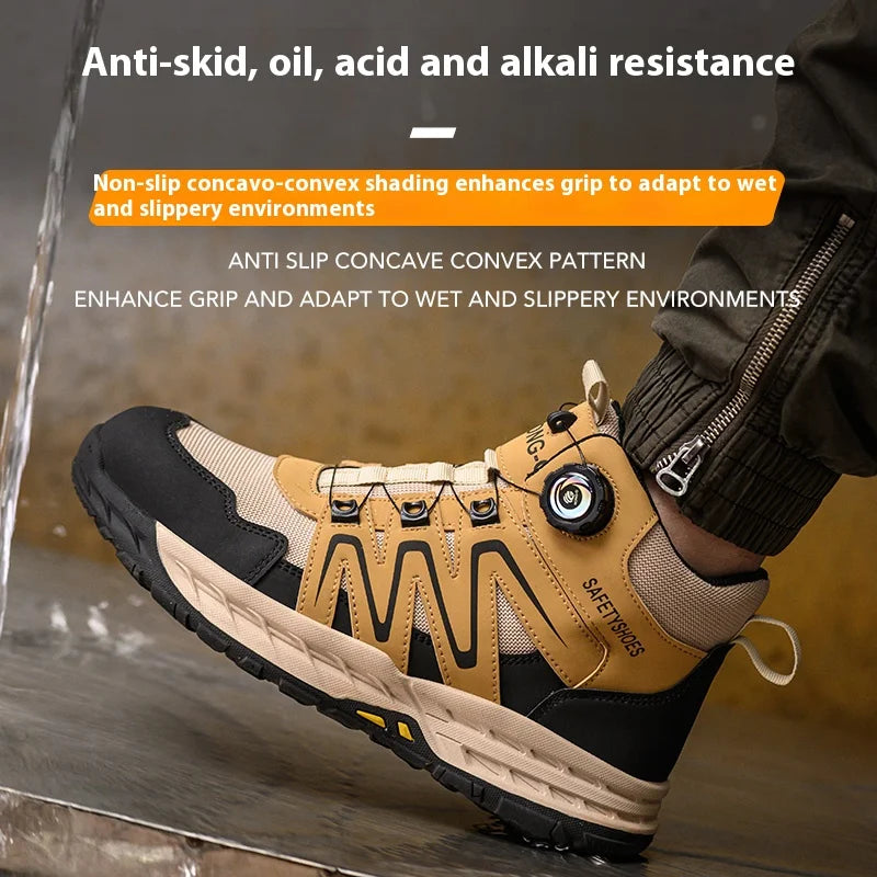 Rotating Button New Safety Shoes Men Anti-smash Anti-puncture Work Shoes Fashion Men Sport Shoes Security Protective Boots Men