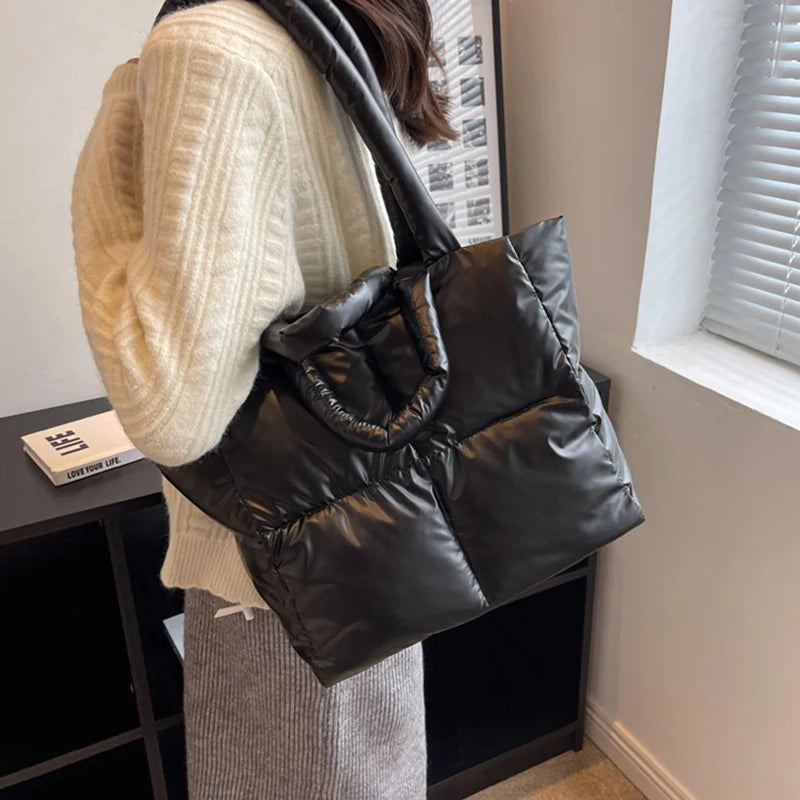 Yogodlns Large Capacity Underarm Bag Fashion Quilted Women Shoulder Bag Designer Space Padded Cotton Handbag Luxury Shopper Tote